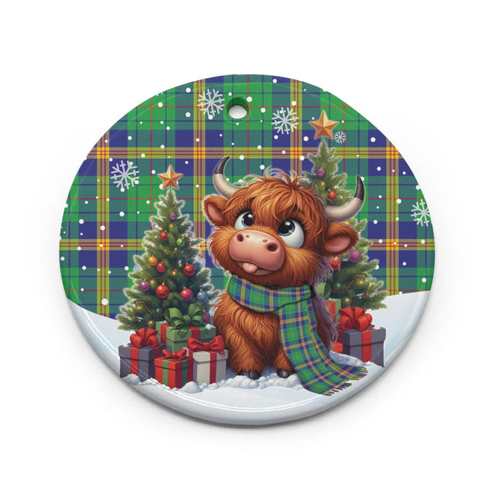 Scottish New Mexico Clan Tartan Ceramic Ornament Cute Highland Cow Christmas Circle Style Tartan Plaid