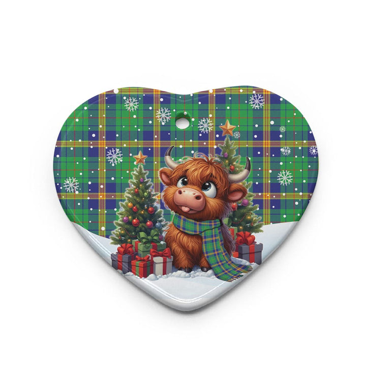 Scottish New Mexico Clan Tartan Ceramic Ornament Cute Highland Cow Christmas Heart Style Tartan Plaid