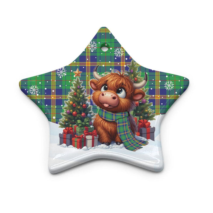 Scottish New Mexico Clan Tartan Ceramic Ornament Cute Highland Cow Christmas Star Style Tartan Plaid