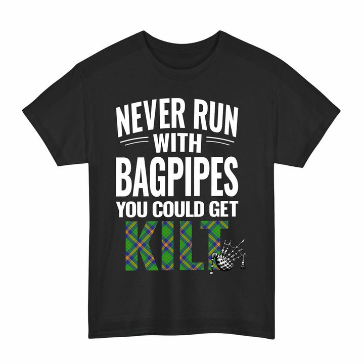 Scottish New Mexico Clan Tartan Never Run With Bagpipes T-Shirt Tartan Plaid Black Color