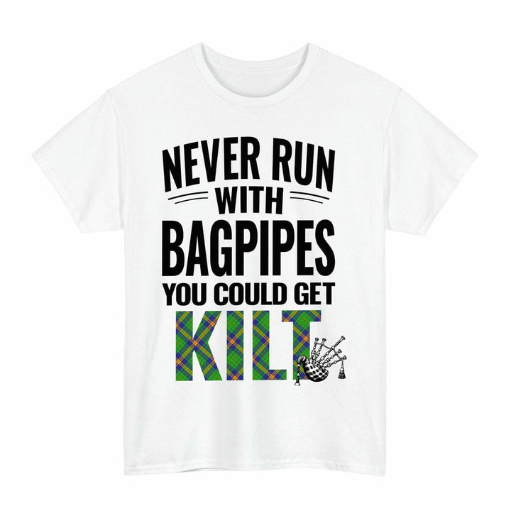 Scottish New Mexico Clan Tartan Never Run With Bagpipes T-Shirt Tartan Plaid White Color