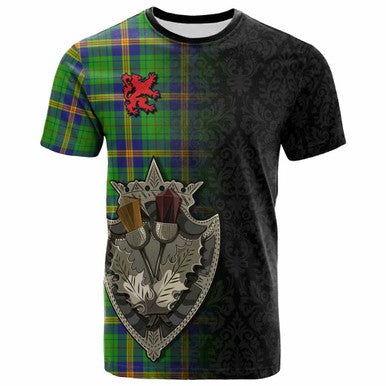 Scottish New Mexico Clan Tartan T-Shirt - Half Thistle Flowers Celtic Design Front Side Tartan Plaid