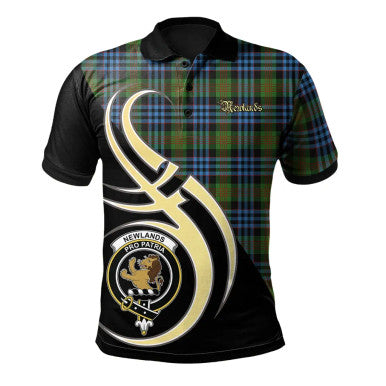 Scottish Newlands of Lauriston Clan Crest Tartan Polo Shirt Believe in Me Front Side Tartan Plaid