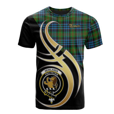Scottish Newlands of Lauriston Clan Crest Tartan T-Shirt Believe in Me Front Side Tartan Plaid