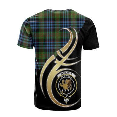 Scottish Newlands of Lauriston Clan Crest Tartan T-Shirt Believe in Me Back Side Tartan Plaid