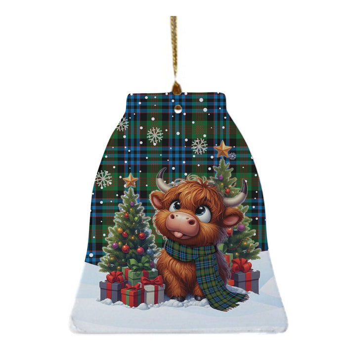 Scottish Newlands of Lauriston Clan Tartan Ceramic Ornament Cute Highland Cow Christmas Bell Style Tartan Plaid