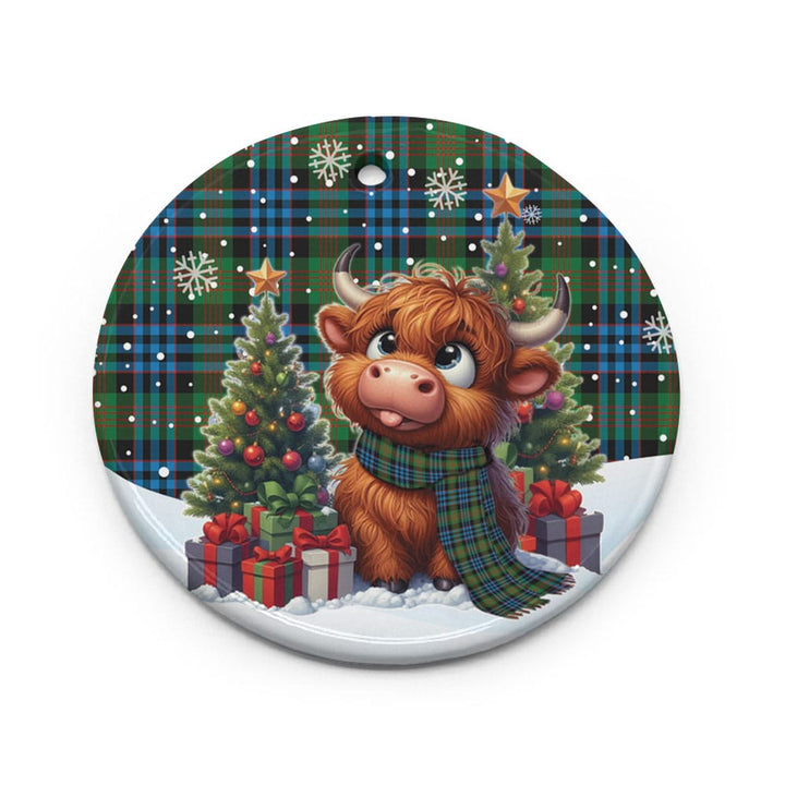 Scottish Newlands of Lauriston Clan Tartan Ceramic Ornament Cute Highland Cow Christmas Circle Style Tartan Plaid