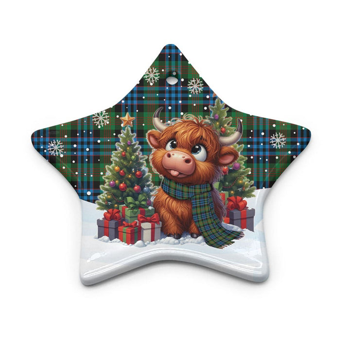 Scottish Newlands of Lauriston Clan Tartan Ceramic Ornament Cute Highland Cow Christmas Star Style Tartan Plaid