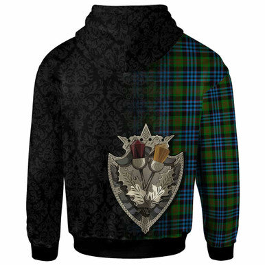 Scottish Newlands of Lauriston Clan Tartan Hoodie - Half Thistle Flowers Celtic Design Back Side Tartan Plaid