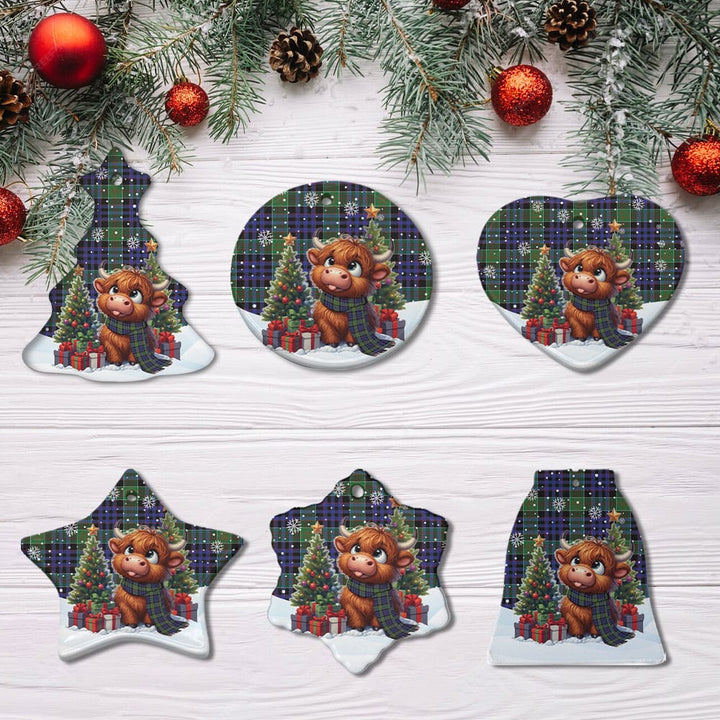 Scottish Newman Clan Tartan Ceramic Ornament Cute Highland Cow Christmas All Style Tartan Plaid