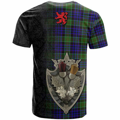 Scottish Newman Clan Tartan T-Shirt - Half Thistle Flowers Celtic Design Back Side Tartan Plaid