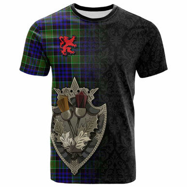 Scottish Newman Clan Tartan T-Shirt - Half Thistle Flowers Celtic Design Front Side Tartan Plaid