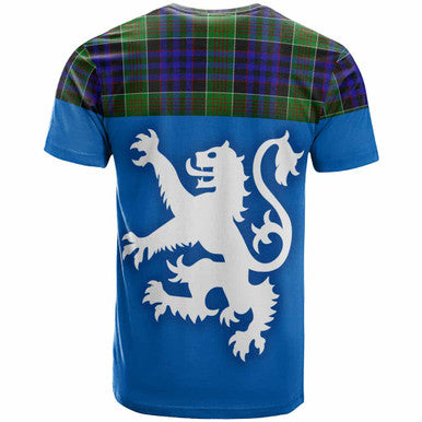 Scottish Newman Clan Tartan T-Shirt - Lion Rampant of Scotland With Flag Back Side Tartan Plaid