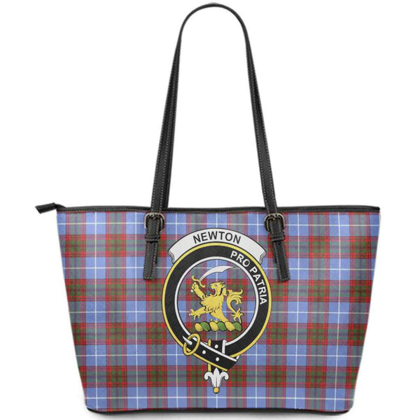 Scottish Newton Clan Crest Tartan Leather Tote Tartan Plaid