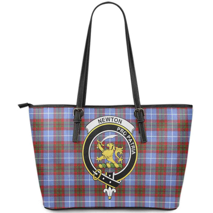 Scottish Newton Clan Crest Tartan Leather Tote Tartan Plaid