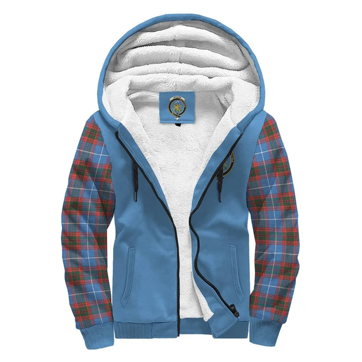 Scottish Newton Clan Crest Tartan Plaid Sleeve Sherpa Hoodie