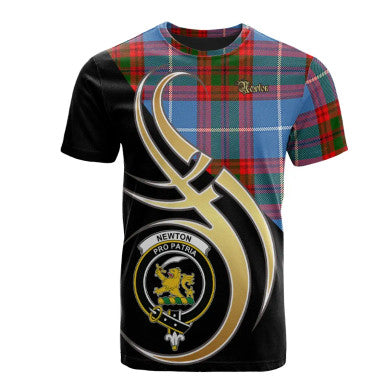 Scottish Newton Clan Crest Tartan T-Shirt Believe in Me Front Side Tartan Plaid