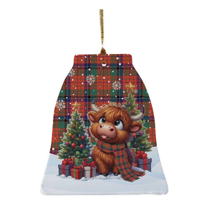 Scottish Nicolson Ancient Clan Tartan Ceramic Ornament Cute Highland Cow Christmas Bell Style Tartan Plaid
