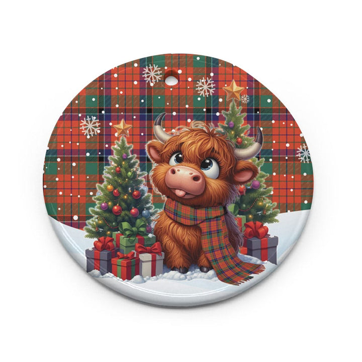 Scottish Nicolson Ancient Clan Tartan Ceramic Ornament Cute Highland Cow Christmas Circle Style Tartan Plaid