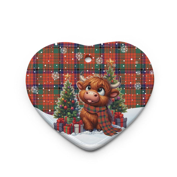 Scottish Nicolson Ancient Clan Tartan Ceramic Ornament Cute Highland Cow Christmas Heart Style Tartan Plaid