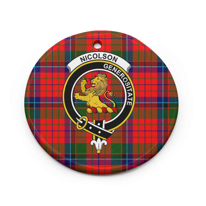 Scottish Nicolson Clan Crest Tartan Ceramic Ornament Circle Shape Tartan Plaid