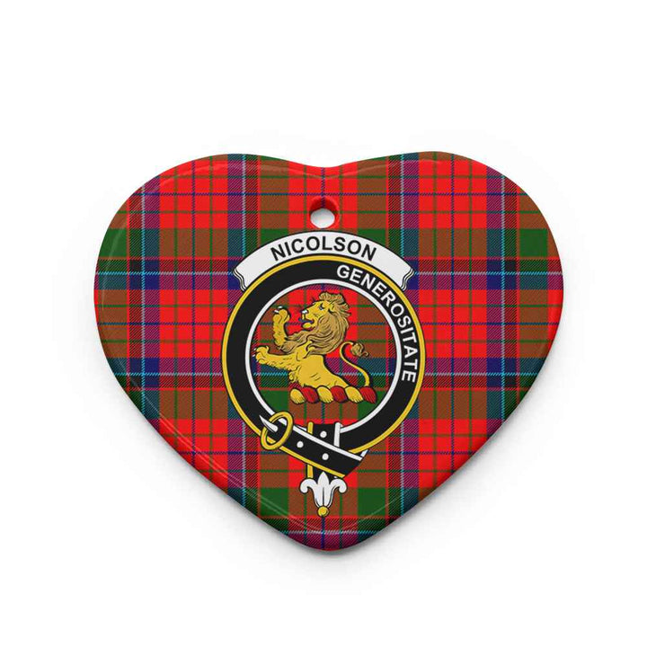 Scottish Nicolson Clan Crest Tartan Ceramic Ornament Heart Shape Tartan Plaid