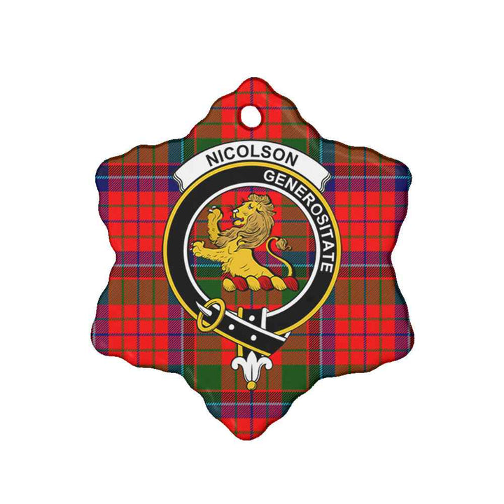Scottish Nicolson Clan Crest Tartan Ceramic Ornament Snow Flake Shape Tartan Plaid