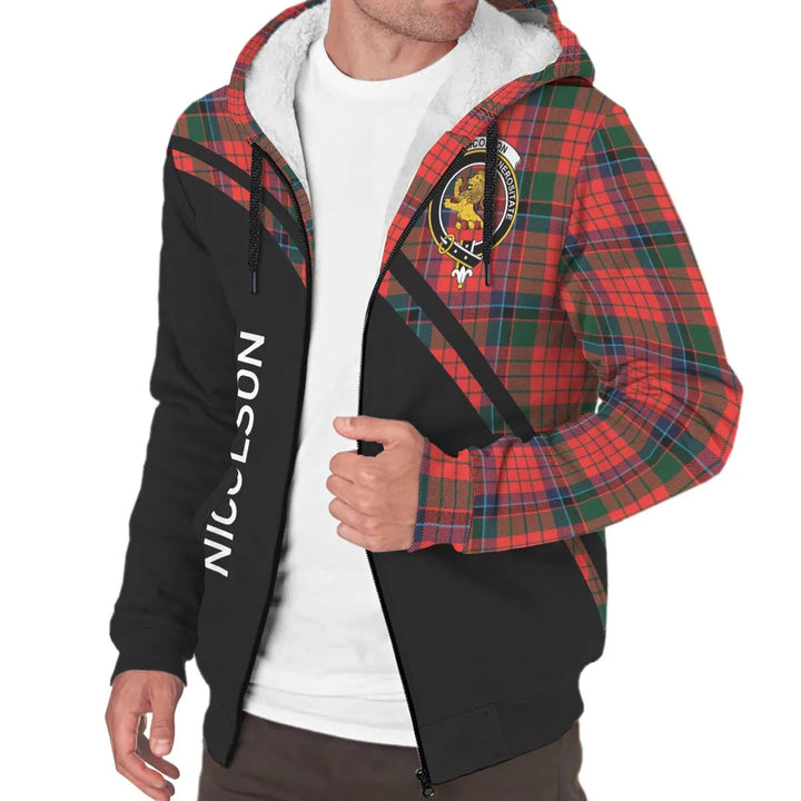 Scottish Nicolson Clan Crest Tartan Curve Sherpa Hoodie