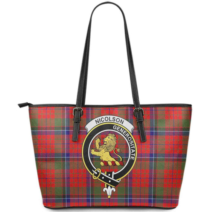 Scottish Nicolson Clan Crest Tartan Leather Tote Tartan Plaid