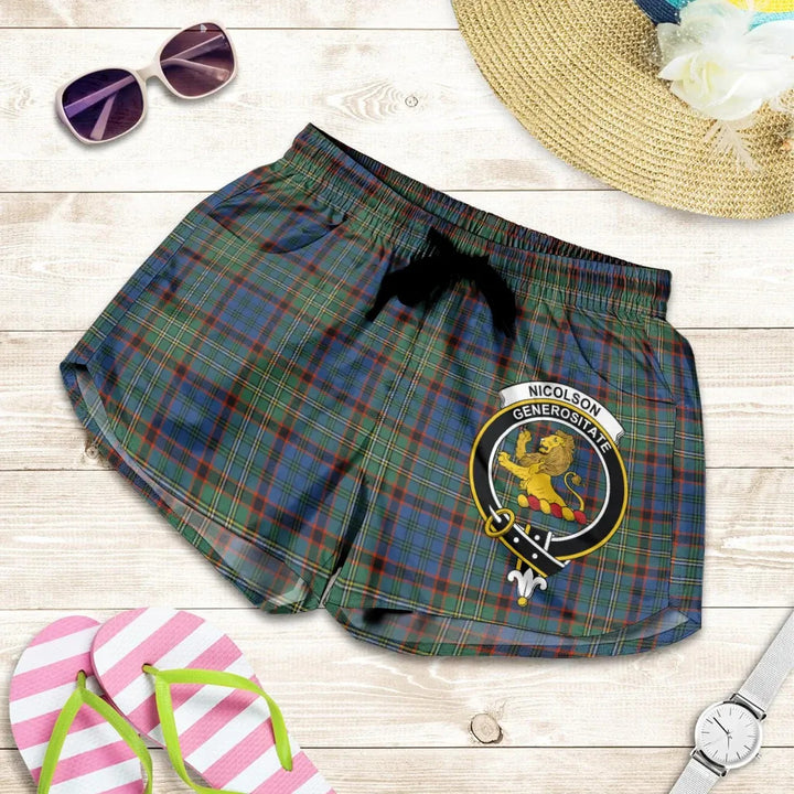 Scottish Nicolson Hunting Ancient Clan Crest Tartan Women Shorts
