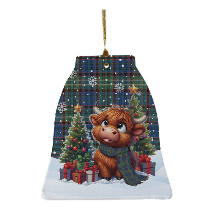 Scottish Nicolson Hunting Ancient Clan Tartan Ceramic Ornament Cute Highland Cow Christmas Bell Style Tartan Plaid