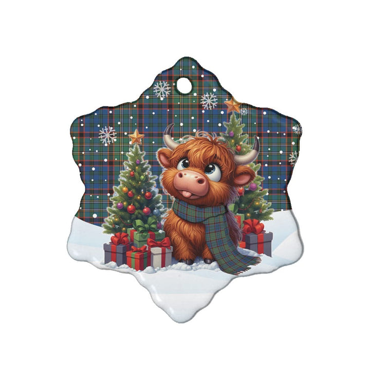 Scottish Nicolson Hunting Ancient Clan Tartan Ceramic Ornament Cute Highland Cow Christmas Snow Flake Style Tartan Plaid