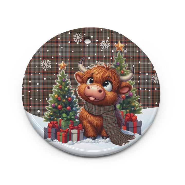Scottish Nicolson Hunting Weathered Clan Tartan Ceramic Ornament Cute Highland Cow Christmas Circle Style Tartan Plaid