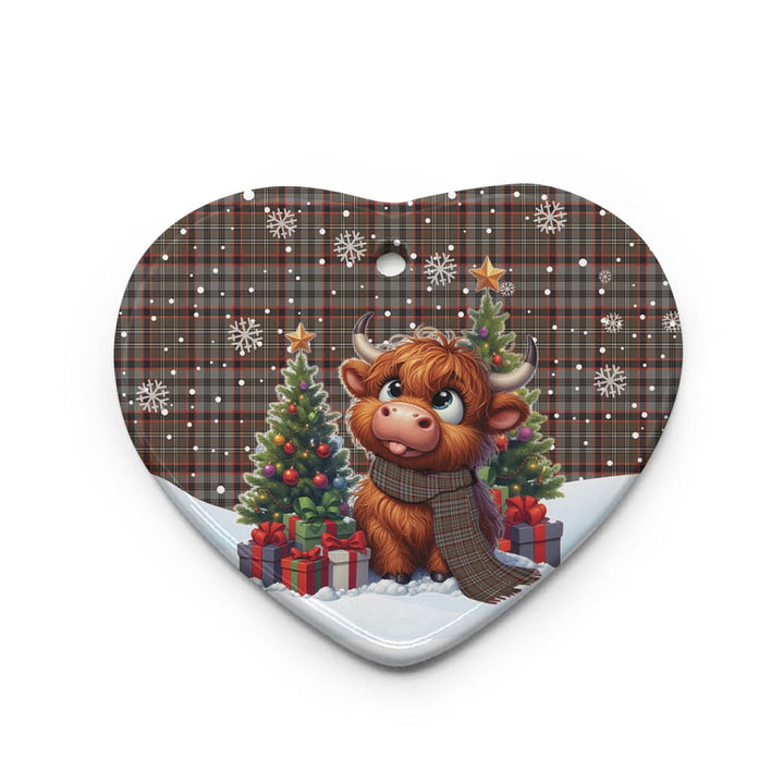 Scottish Nicolson Hunting Weathered Clan Tartan Ceramic Ornament Cute Highland Cow Christmas Heart Style Tartan Plaid