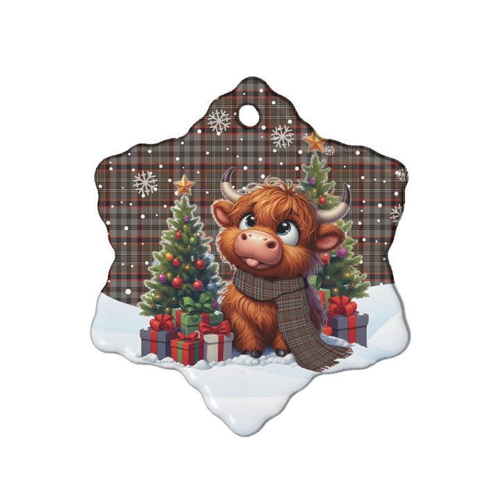 Scottish Nicolson Hunting Weathered Clan Tartan Ceramic Ornament Cute Highland Cow Christmas Snow Flake Style Tartan Plaid