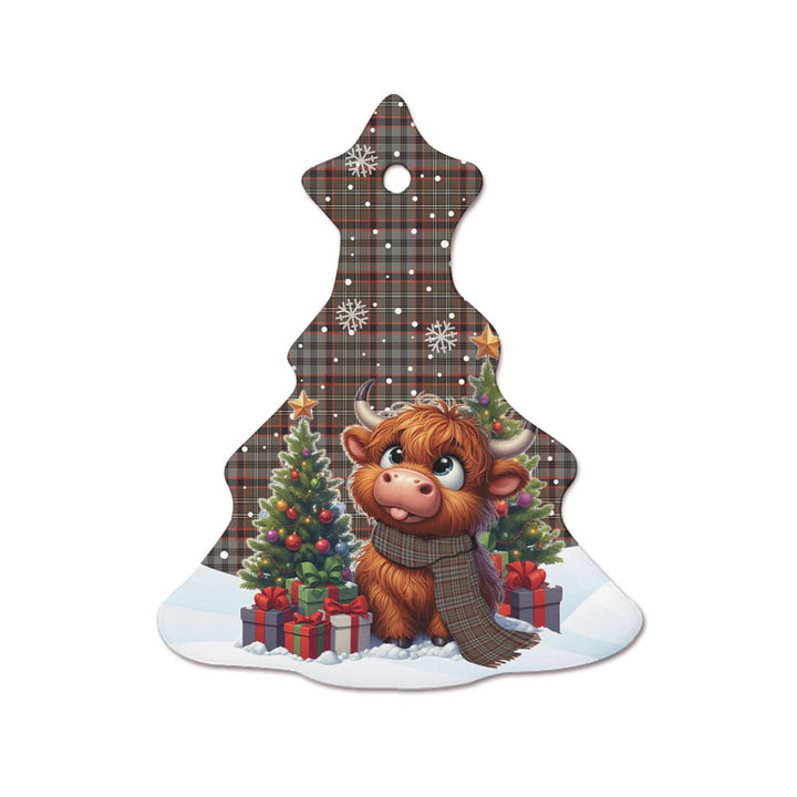 Scottish Nicolson Hunting Weathered Clan Tartan Ceramic Ornament Cute Highland Cow Christmas Tree Style Tartan Plaid