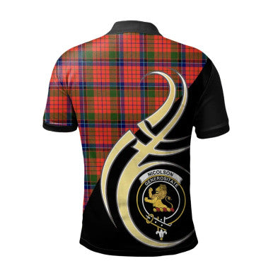 Scottish Nicolson Modern Clan Crest Tartan Polo Shirt Believe in Me Back Side Tartan Plaid