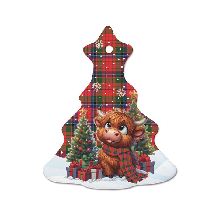 Scottish Nicolson Modern Clan Tartan Ceramic Ornament Cute Highland Cow Christmas Tree Style Tartan Plaid