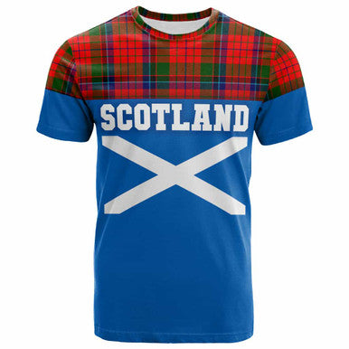 Scottish Nicolson Modern Clan Tartan T-Shirt - Lion Rampant of Scotland With Flag Front Side Tartan Plaid