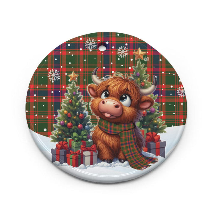 Scottish Nithsdale District Clan Tartan Ceramic Ornament Cute Highland Cow Christmas Circle Style Tartan Plaid