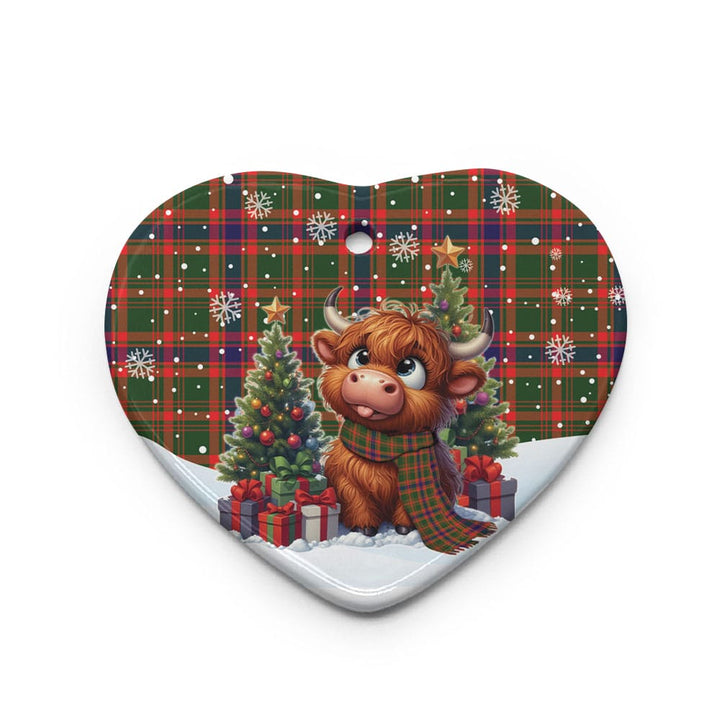 Scottish Nithsdale District Clan Tartan Ceramic Ornament Cute Highland Cow Christmas Heart Style Tartan Plaid