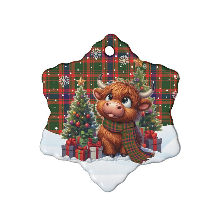 Scottish Nithsdale District Clan Tartan Ceramic Ornament Cute Highland Cow Christmas Snow Flake Style Tartan Plaid