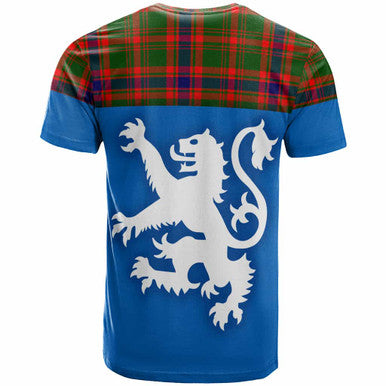 Scottish Nithsdale District Clan Tartan T-Shirt - Lion Rampant of Scotland With Flag Back Side Tartan Plaid