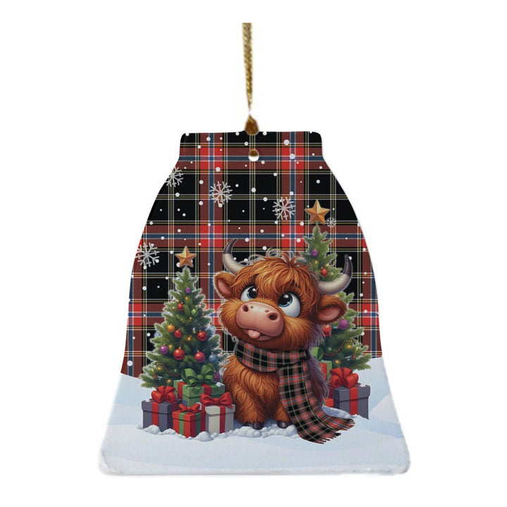 Scottish Norwegian Night Clan Tartan Ceramic Ornament Cute Highland Cow Christmas Bell Style Tartan Plaid