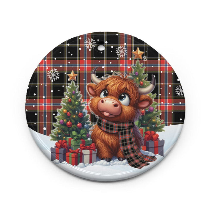Scottish Norwegian Night Clan Tartan Ceramic Ornament Cute Highland Cow Christmas Circle Style Tartan Plaid