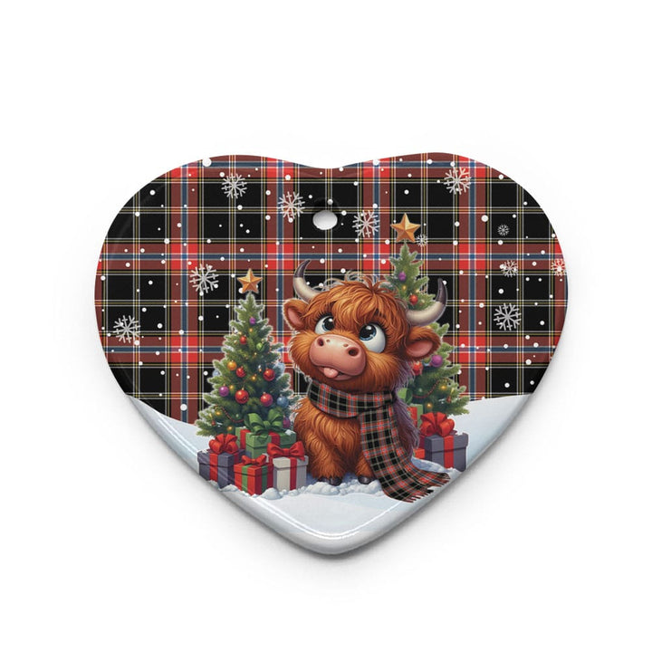 Scottish Norwegian Night Clan Tartan Ceramic Ornament Cute Highland Cow Christmas Heart Style Tartan Plaid