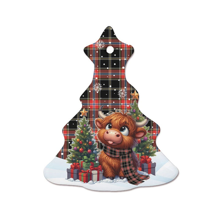 Scottish Norwegian Night Clan Tartan Ceramic Ornament Cute Highland Cow Christmas Tree Style Tartan Plaid