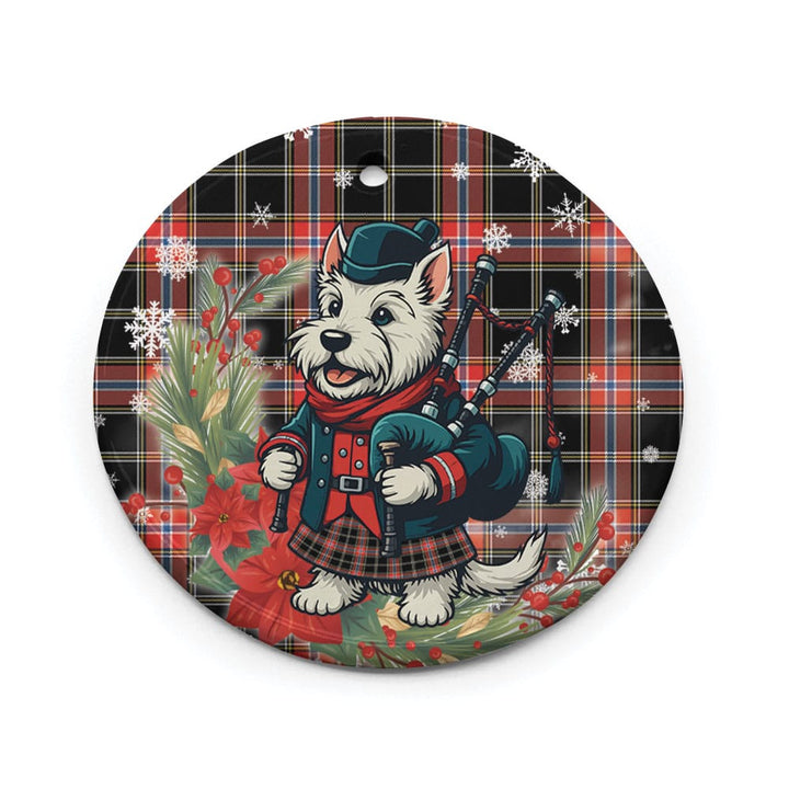 Scottish Norwegian Night Clan Tartan Ceramic Ornament Cute Scottish Terrier Dog Circle Style Tartan Plaid