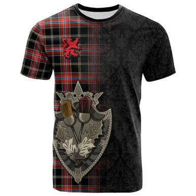 Scottish Norwegian Night Clan Tartan T-Shirt - Half Thistle Flowers Celtic Design Front Side Tartan Plaid