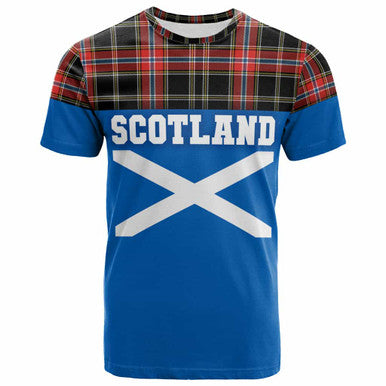 Scottish Norwegian Night Clan Tartan T-Shirt - Lion Rampant of Scotland With Flag Front Side Tartan Plaid